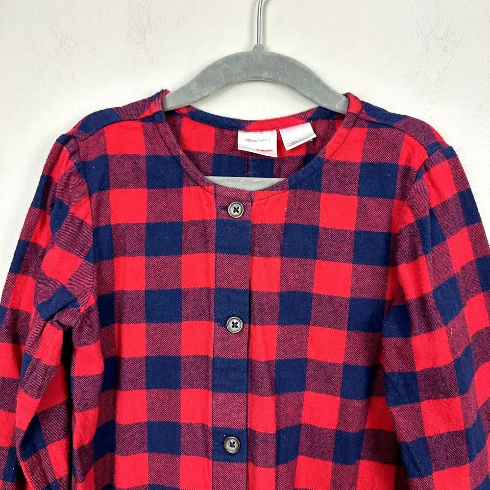 Hanna Andersson Buffalo Plaid Check Jumpsuit Blue Red One Piece PJs Pajamas 6 7
